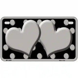 Grey Black Polka Dot Grey Center Hearts Novelty License Plate 7" x 4" (MP)