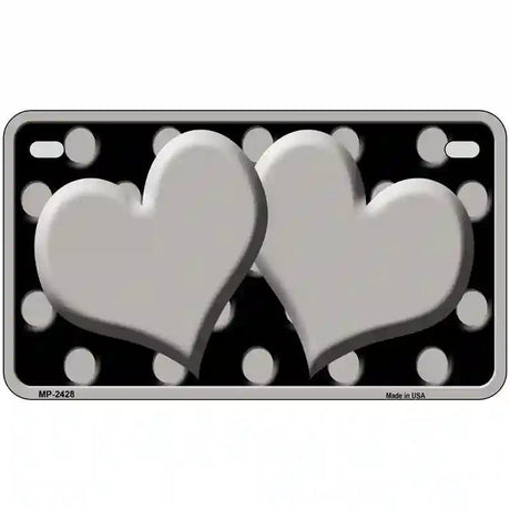 Grey Black Polka Dot Grey Center Hearts Novelty License Plate 7" x 4" (MP)