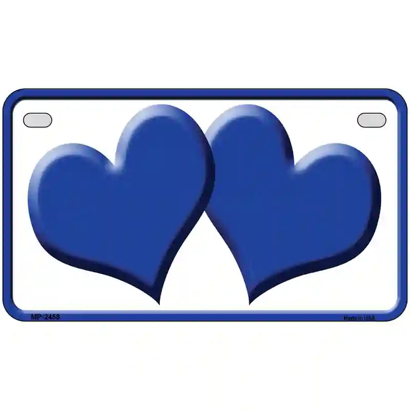 Solid Blue Centered Hearts White Novelty License Plate 7" x 4" (MP)