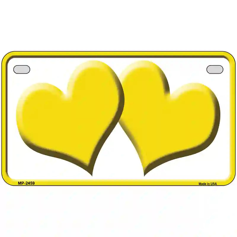 Solid Yellow Centered Hearts White Novelty License Plate 7" x 4" (MP)