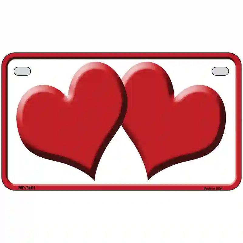 Solid Red Centered Hearts White Novelty License Plate 7" x 4" (MP)