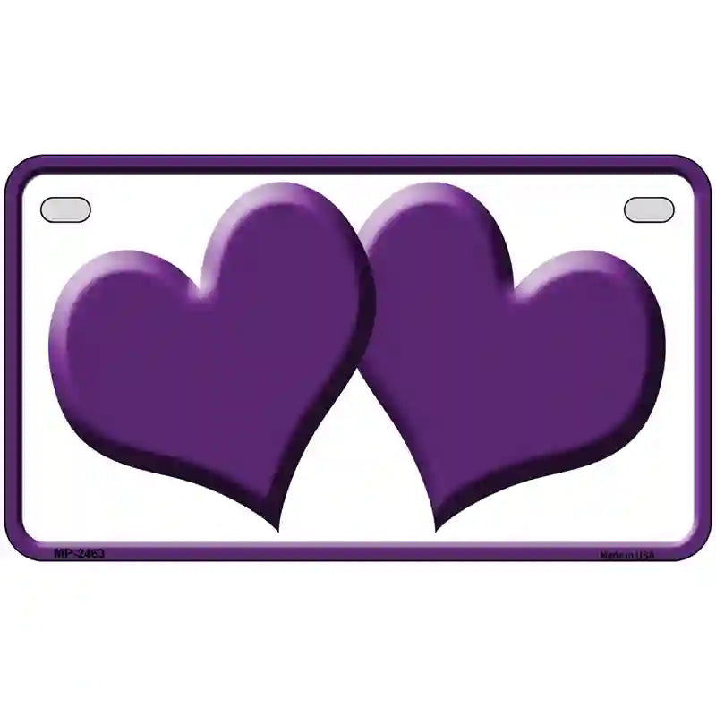 Solid Purple Centered Hearts White Novelty License Plate 7" x 4" (MP)