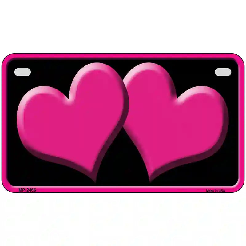 Solid Pink Centered Hearts Black Novelty License Plate 7" x 4" (MP)