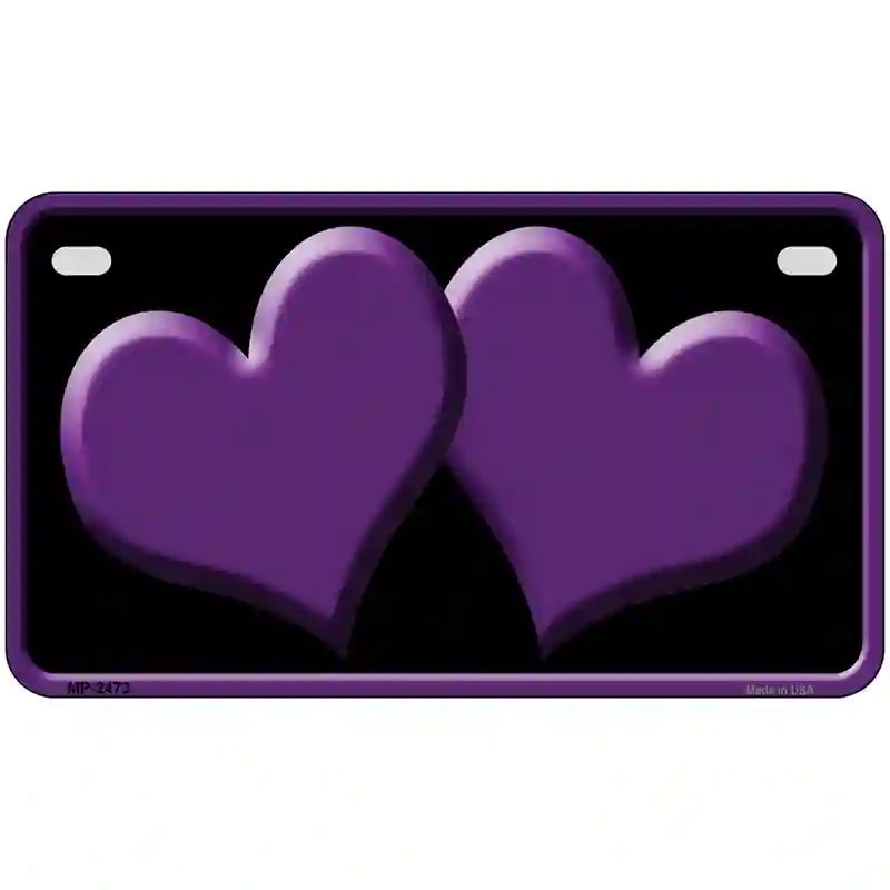 Solid Purple Centered Hearts Black Novelty License Plate 7" x 4" (MP)