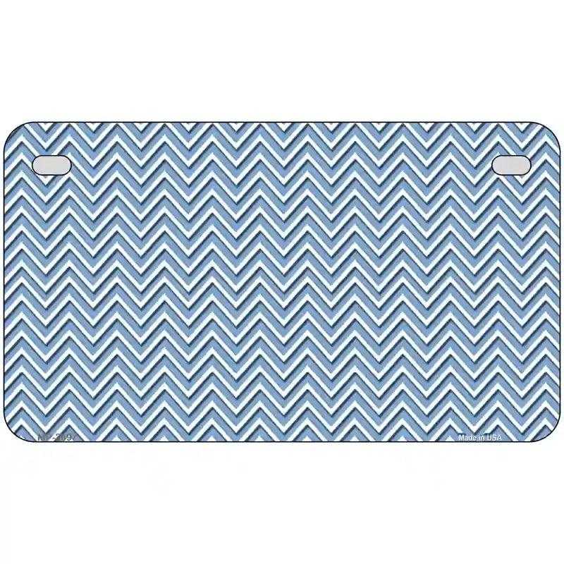 Light Blue White Chevron Metal Novelty License Plate 7" x 4" (MP)