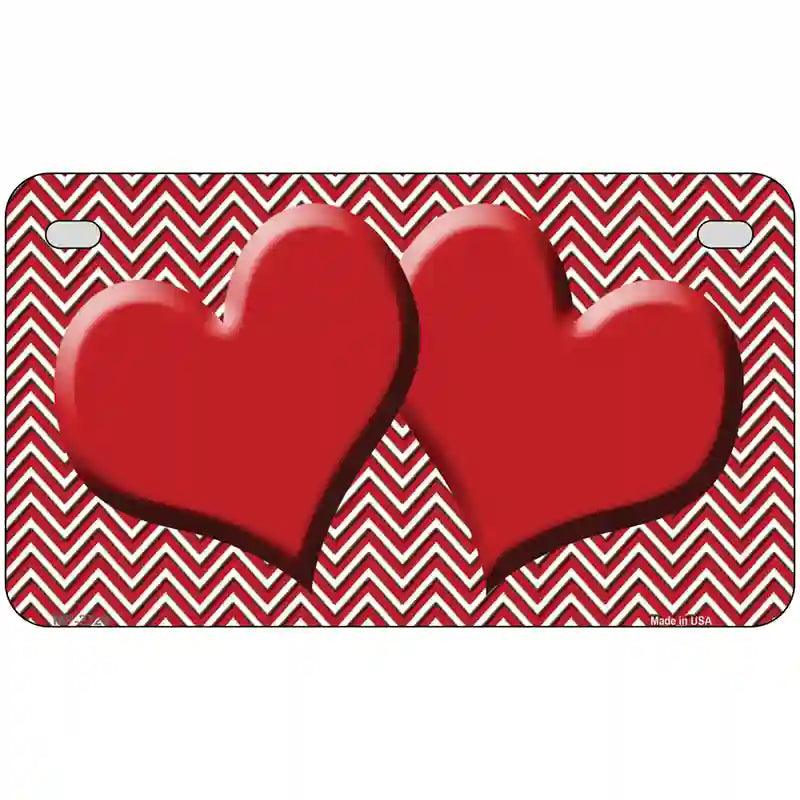 Red White Chevron Red Center Hearts Metal Novelty License Plate 7" x 4" (MP)