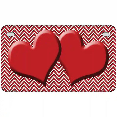 Red White Chevron Red Center Hearts Metal Novelty License Plate 7" x 4" (MP)
