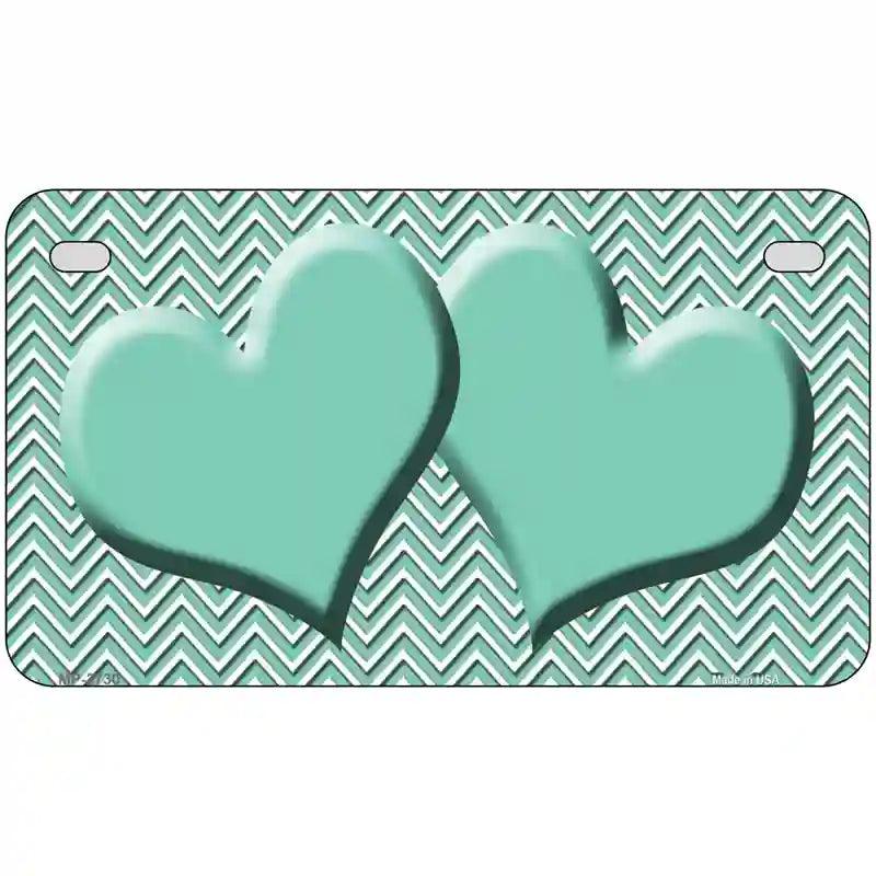 Mint White Chevron Mint Center Hearts Metal Novelty License Plate 7" x 4" (MP)