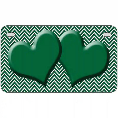 Green White Chevron Green Center Hearts Metal Novelty License Plate 7" x 4" (MP)
