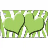 Lime Green White Zebra Lime Green Centered Hearts Novelty License Plate 7" x 4" (MP)