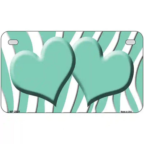 Mint White Zebra Mint Centered Hearts Novelty License Plate 7" x 4" (MP)
