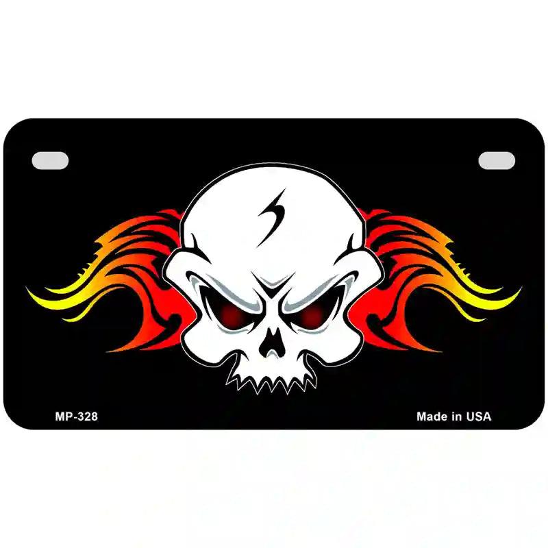 Skull Flame Metal Novelty License Plate 7" x 4" (MP)