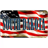South Dakota on American Flag Metal Novelty License Plate 7" x 4" (MP)