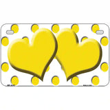 Yellow White Polka Dot Yellow Centered Hearts Novelty License Plate 7" x 4" (MP)
