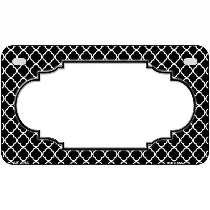 Black White Quatrefoil Center Scallop Metal Novelty License Plate 7" x 4" (MP)