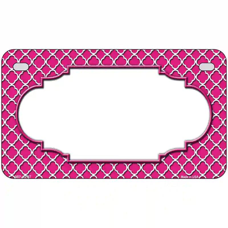 Pink White Quatrefoil Center Scallop Metal Novelty License Plate 7" x 4" (MP)