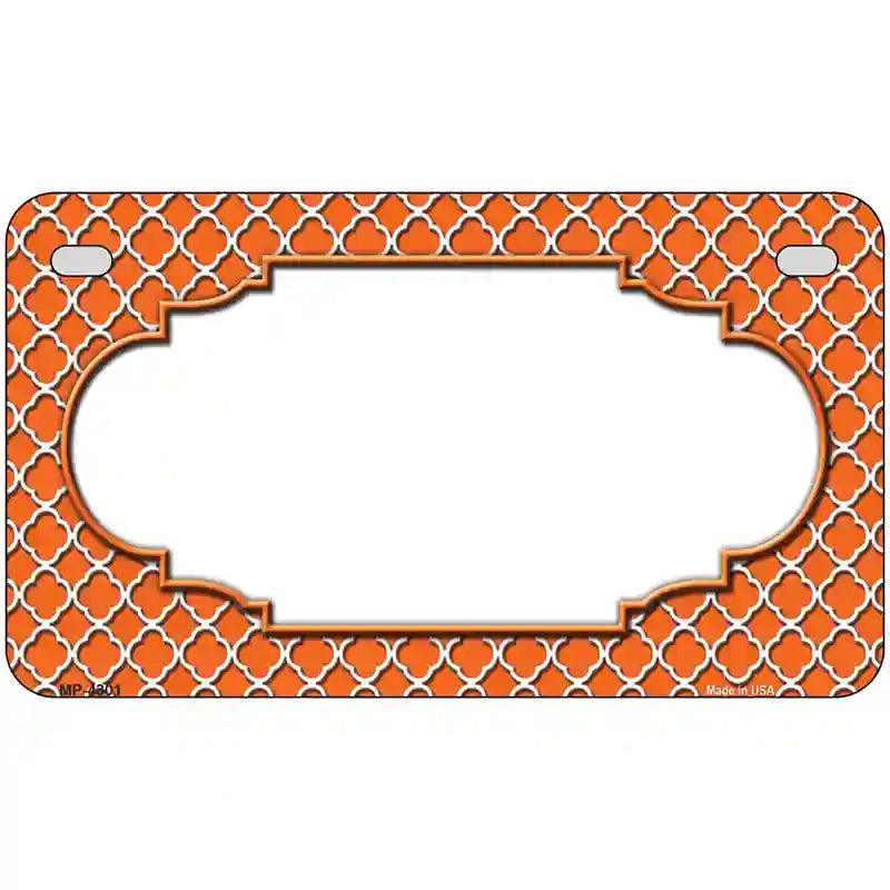 Orange White Quatrefoil Center Scallop Metal Novelty License Plate 7" x 4" (MP)