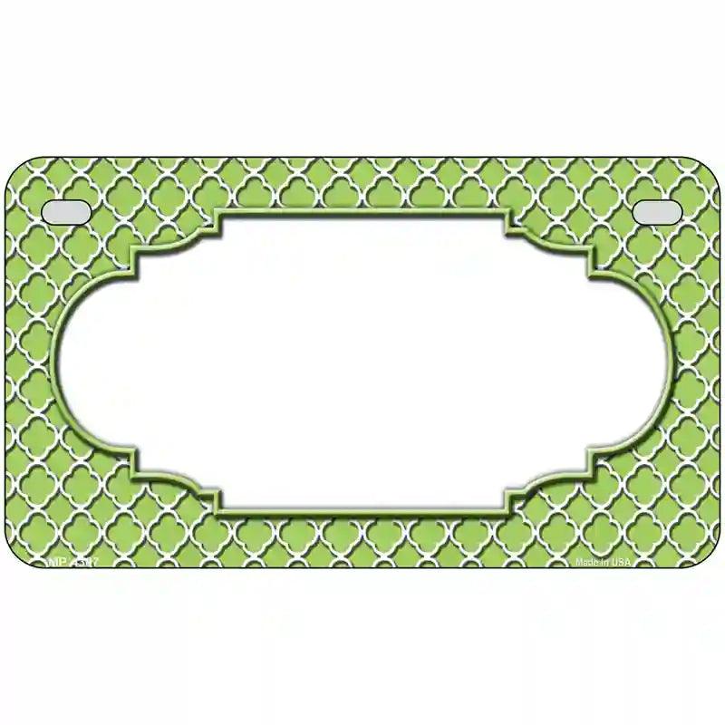 Lime Green White Quatrefoil Center Scallop Metal Novelty License Plate 7" x 4" (MP)