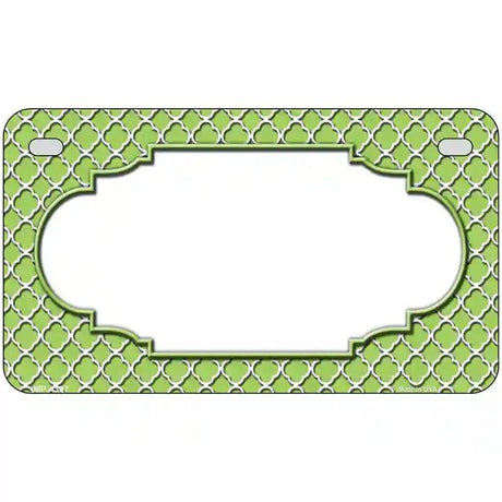 Lime Green White Quatrefoil Center Scallop Metal Novelty License Plate 7" x 4" (MP)