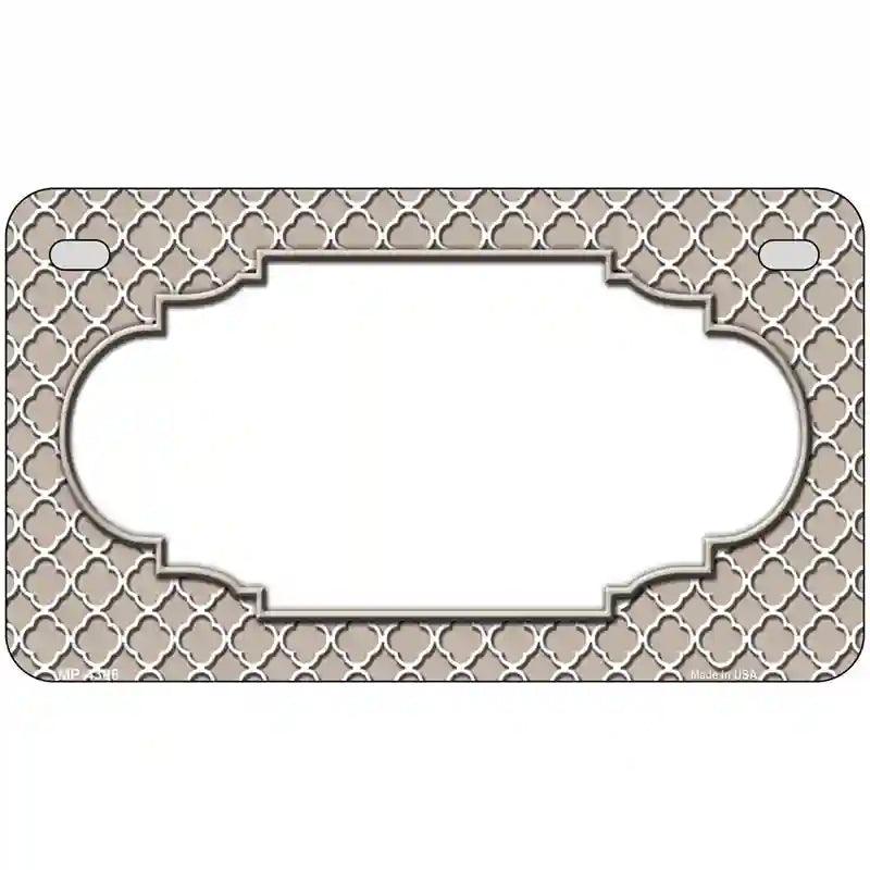 Tan White Quatrefoil Center Scallop Metal Novelty License Plate 7" x 4" (MP)