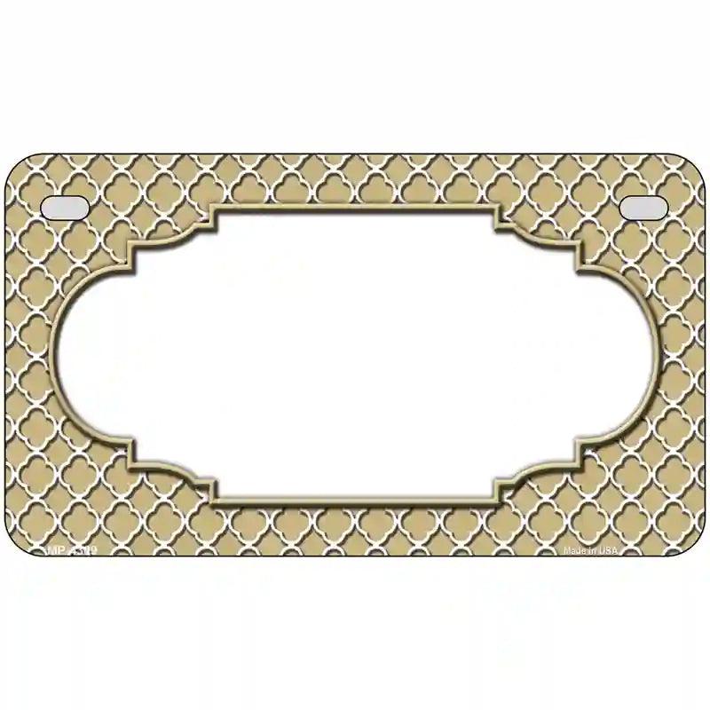 Gold White Quatrefoil Center Scallop Metal Novelty License Plate 7" x 4" (MP)