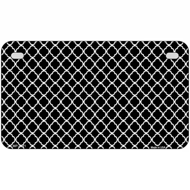 Black White Quatrefoil Metal Novelty License Plate 7" x 4" (MP)