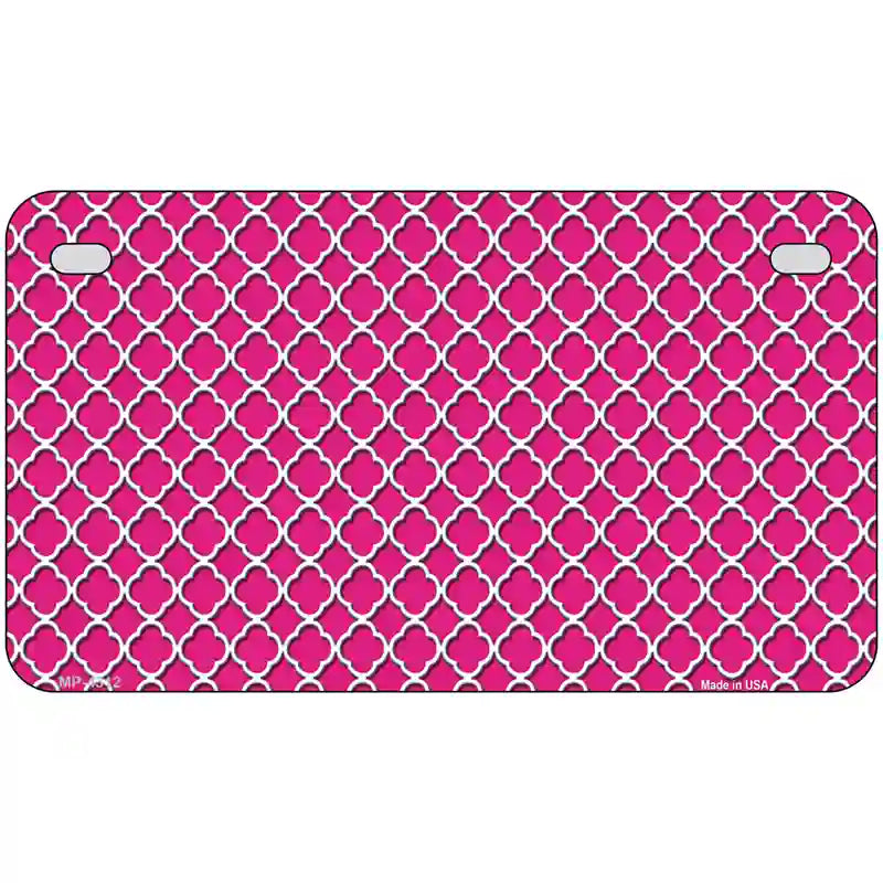 Pink White Quatrefoil Metal Novelty License Plate 7" x 4" (MP)
