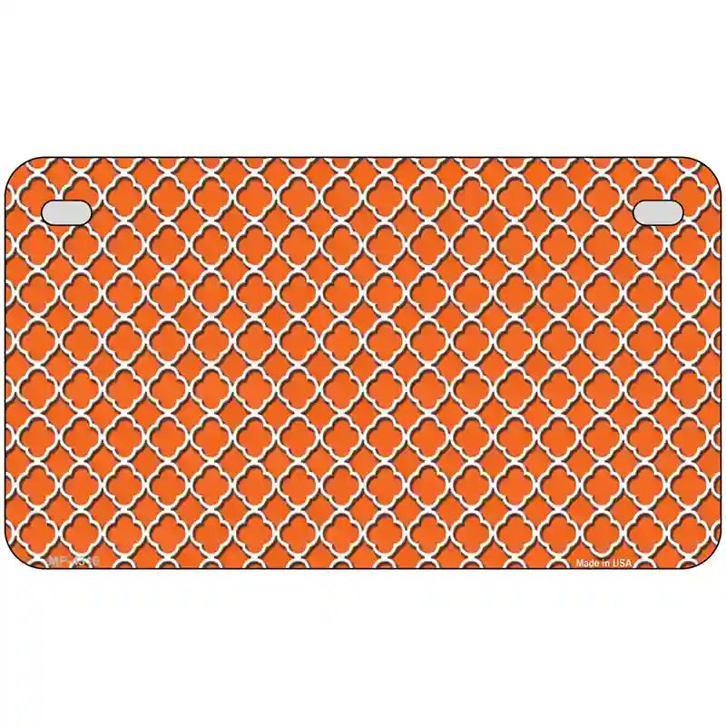 Orange White Quatrefoil Metal Novelty License Plate 7" x 4" (MP)