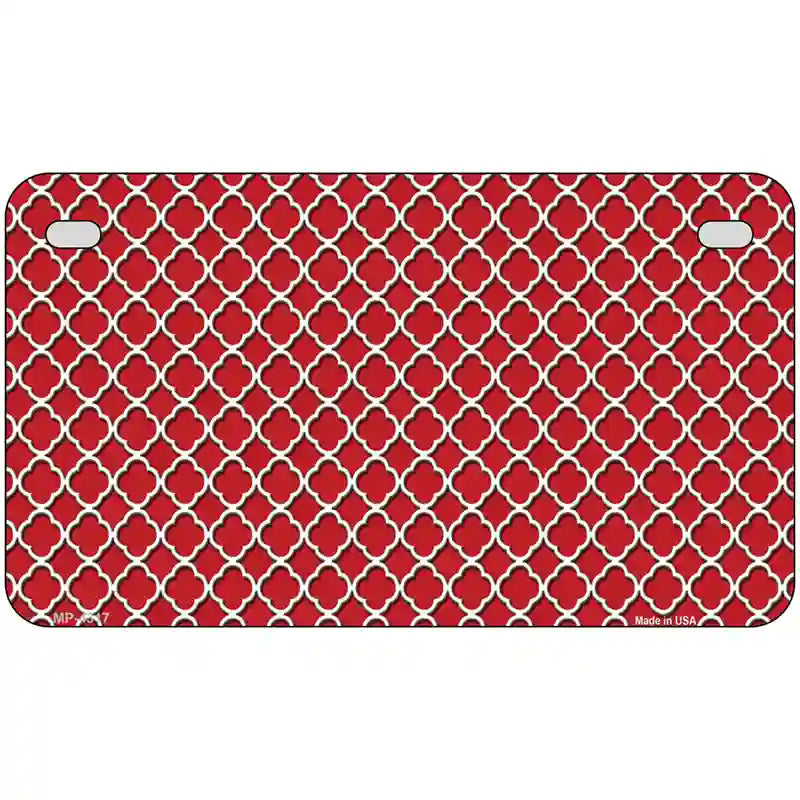 Red White Quatrefoil Metal Novelty License Plate 7" x 4" (MP)