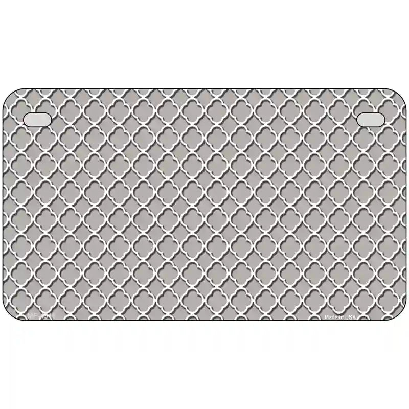 Grey White Quatrefoil Metal Novelty License Plate 7" x 4" (MP)