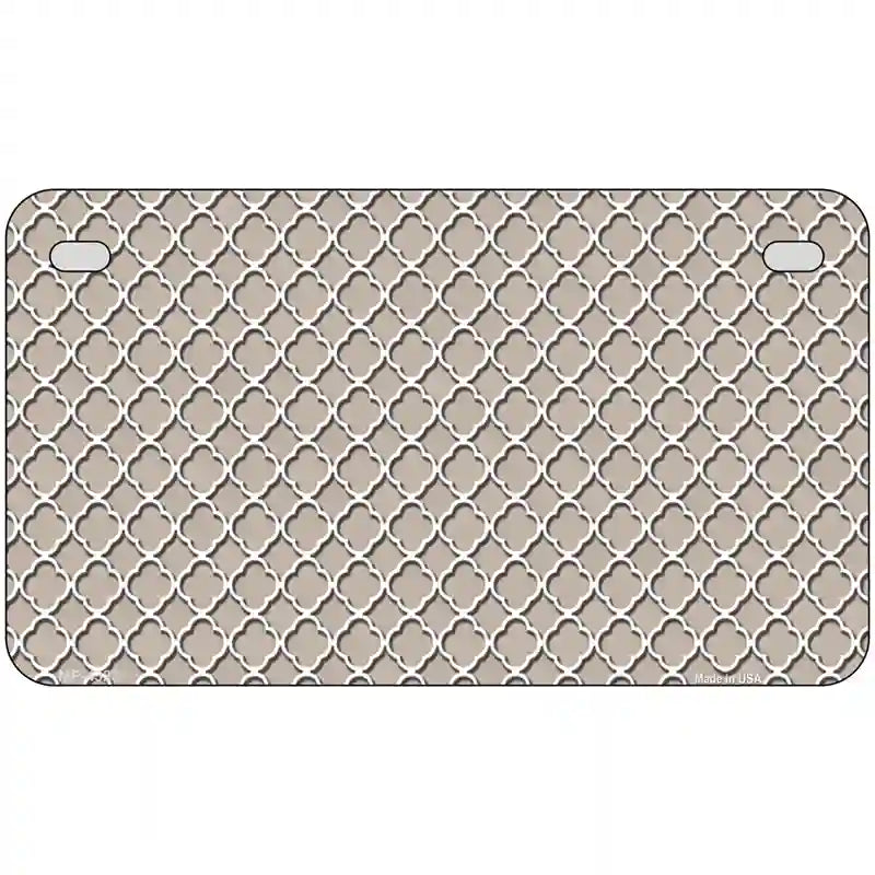 Tan White Quatrefoil Metal Novelty License Plate 7" x 4" (MP)