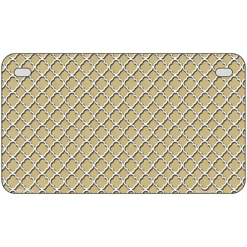 Gold White Quatrefoil Metal Novelty License Plate 7" x 4" (MP)