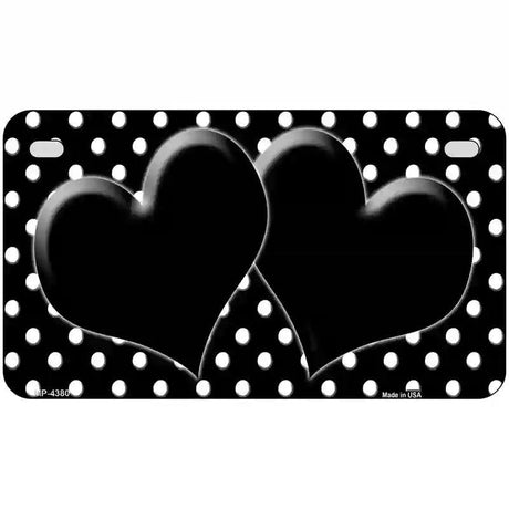 Black White Polka Dot Center Hearts Metal Novelty License Plate 7" x 4" (MP)