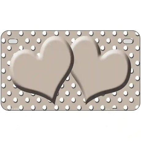 Tan White Polka Dot Center Hearts Metal Novelty License Plate 7" x 4" (MP)