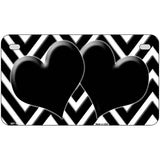 Black White Chevron Black Center Hearts Metal Novelty License 7" x 4" (MP)