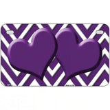 Purple White Chevron Purple Center Hearts Metal Novelty License Plate LP-4490 7" x 4" (MP)