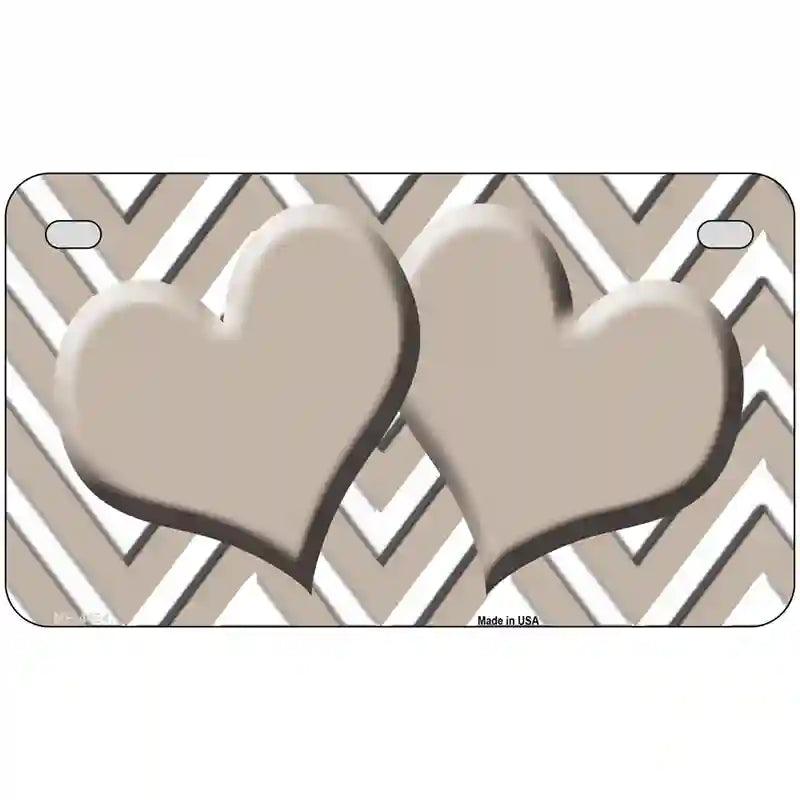Tan White Chevron Tan Center Hearts Metal Novelty License Plate LP-4494 7" x 4" (MP)