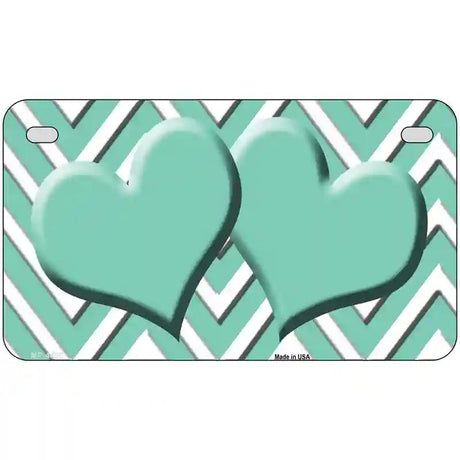 Mint White Chevron Mint Center Hearts Metal Novelty License Plate LP-4496 7" x 4" (MP)
