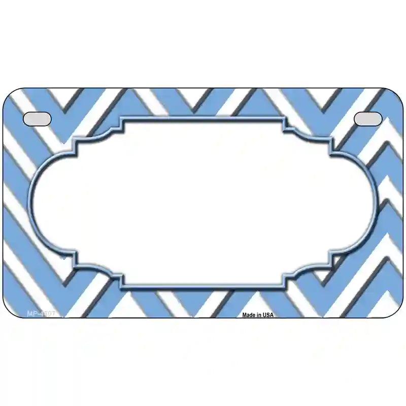 Light Blue White Chevron Center Scallop Metal Novelty License Plate 7" x 4" (MP)