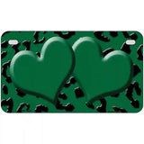 Green Black Cheetah Green Center Hearts Metal Novelty License Plate 7" x 4" (MP)