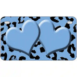 Light Blue Black Cheetah Light Blue Center Hearts Metal Novelty License Plate 7" x 4" (MP)