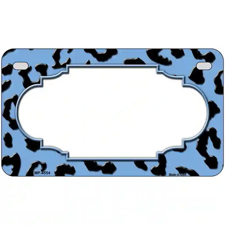 Light Blue Black Cheetah Scallop Metal Novelty License Plate 7" x 4" (MP)