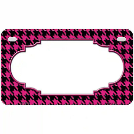 Pink Black Houndstooth Scallop Center Metal Novelty License Plate 7" x 4" (MP)