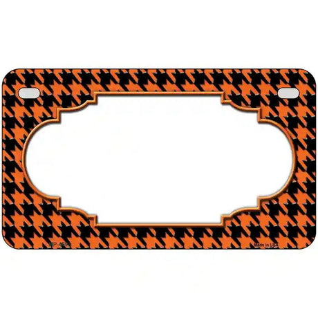 Orange Black Houndstooth Scallop Center Metal Novelty License Plate 7" x 4" (MP)
