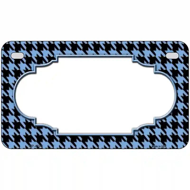 Light Blue Black Houndstooth Scallop Center Metal Novelty License Plate 7" x 4" (MP)