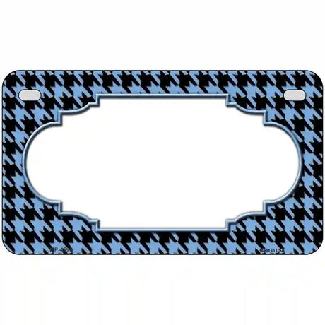 Light Blue Black Houndstooth Scallop Center Metal Novelty License Plate 7" x 4" (MP)