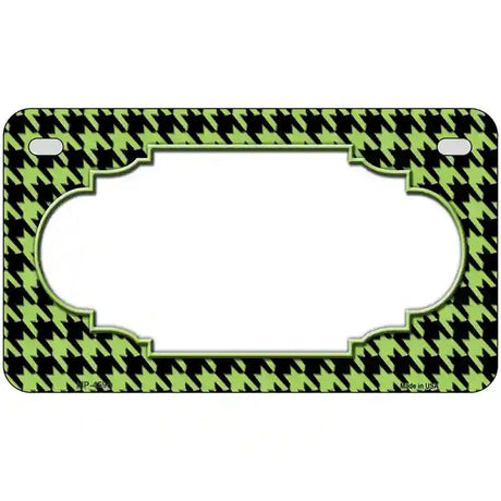 Lime Green Black Houndstooth Scallop Center Metal Novelty License Plate 7" x 4" (MP)