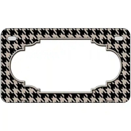 Tan Black Houndstooth Scallop Center Metal Novelty License Plate 7" x 4" (MP)