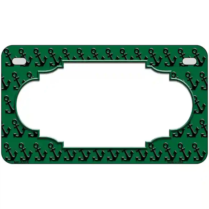 Green Black Anchor Scallop Center Metal Novelty License Plate 7" x 4" (MP)