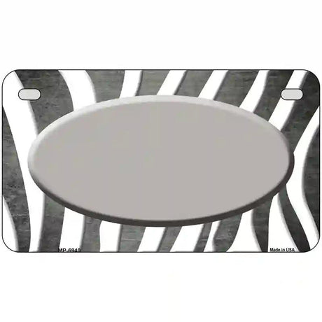 Gray White Zebra Oval Oil Rubbed Metal Novelty License Plate 7" x 4" (MP)